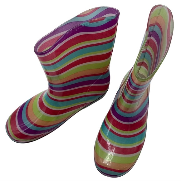 Midwood Brands Big Girl Blue Green Orange Red Rainbow Rain Boots Rainboots 2/3 - Picture 1 of 10